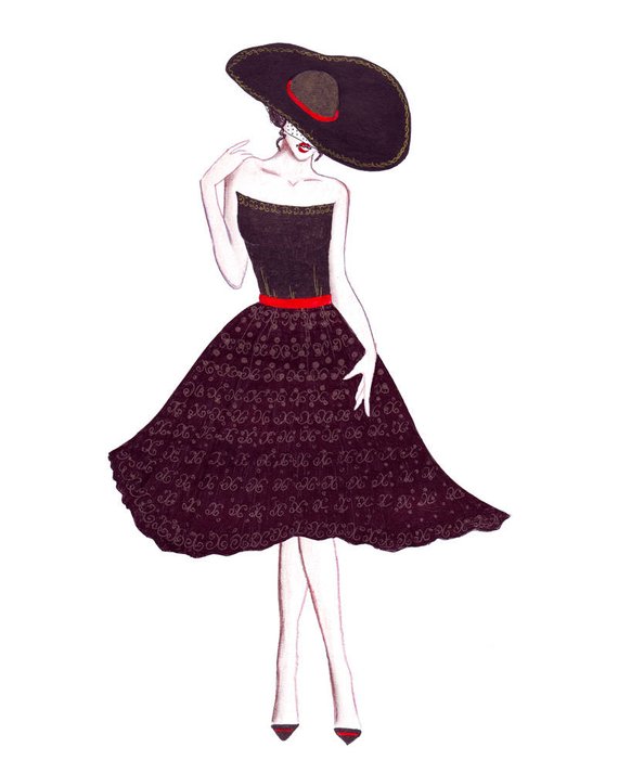 570x713 Fashion Girl Dress Hat. Fashion Sketch Drawing Women Drawing Etsy - Sketch Hat
