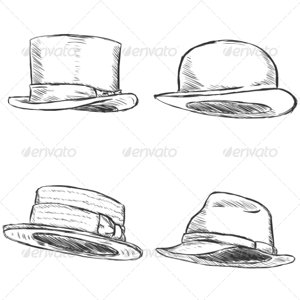 590x590 Vector Set Of 4 Sketch Hats By Nikiteev Graphicriver - Sketch Hat