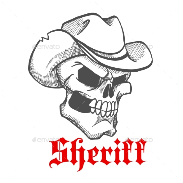 590x590 Dangerous Skull Sheriff In Cowboy Hat Sketch By Vectortradition - Sketch Hat