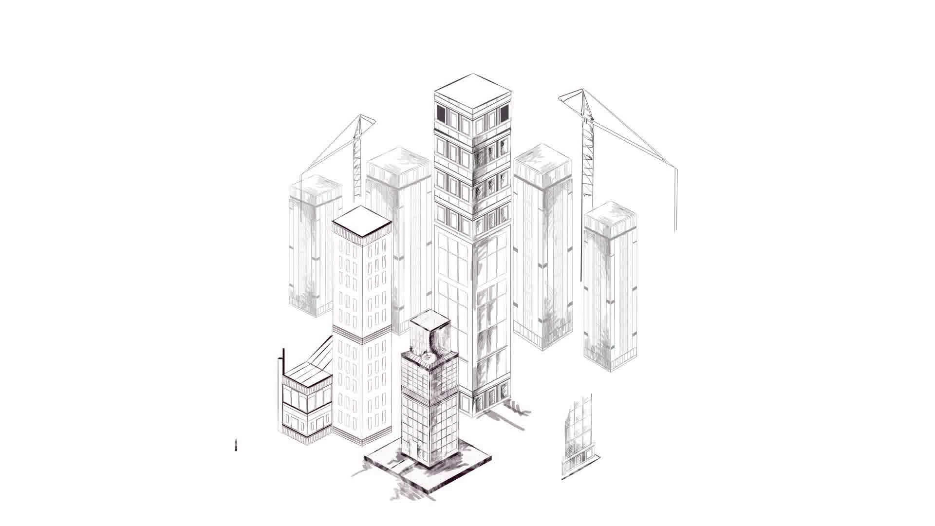 1920x1080 Isometric City Building Animated Skyscraper Architecture Blueprint - Sketch Hd