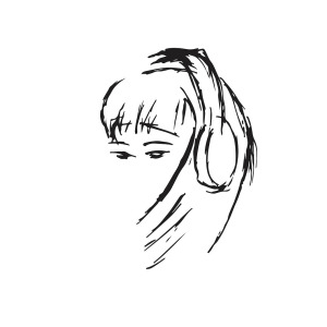300x300 Girl In Headphones - Sketch Headphones