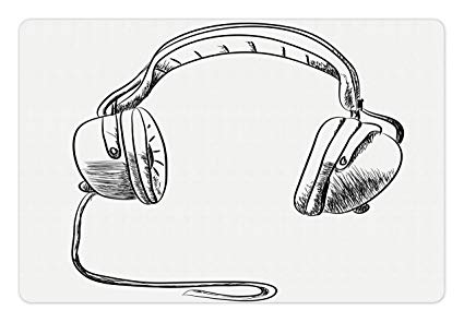425x295 Ambesonne Music Pet Mat For Food And Water, Sketch - Sketch Headphones