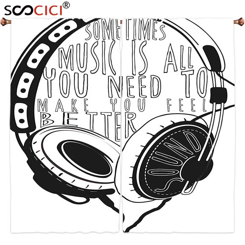 800x800 Window Curtains Treatments 2 Panels,music Decor Headphones - Sketch Headphones