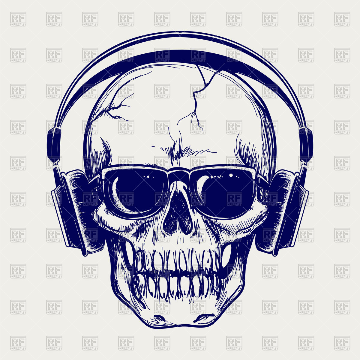1200x1200 Drawing Ball Pen Skull Sketch With Headphones Vector Image - Sketch Headphones