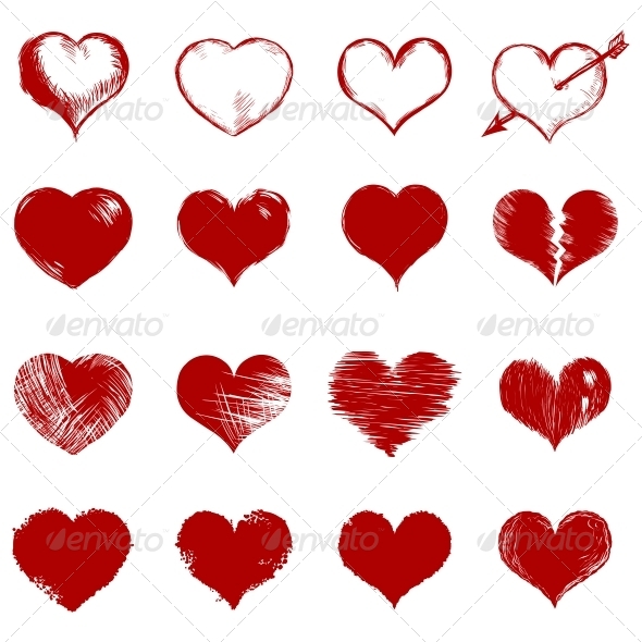 590x590 Vector Set Of Red Sketch Hearts By Nikiteev Graphicriver - Sketch Heart