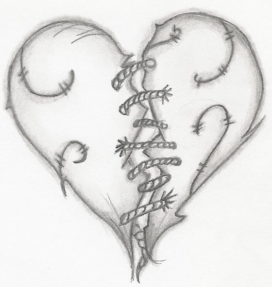 560x592 Stitched Heart Tattoo Sketch - Sketch Heart Tattoo