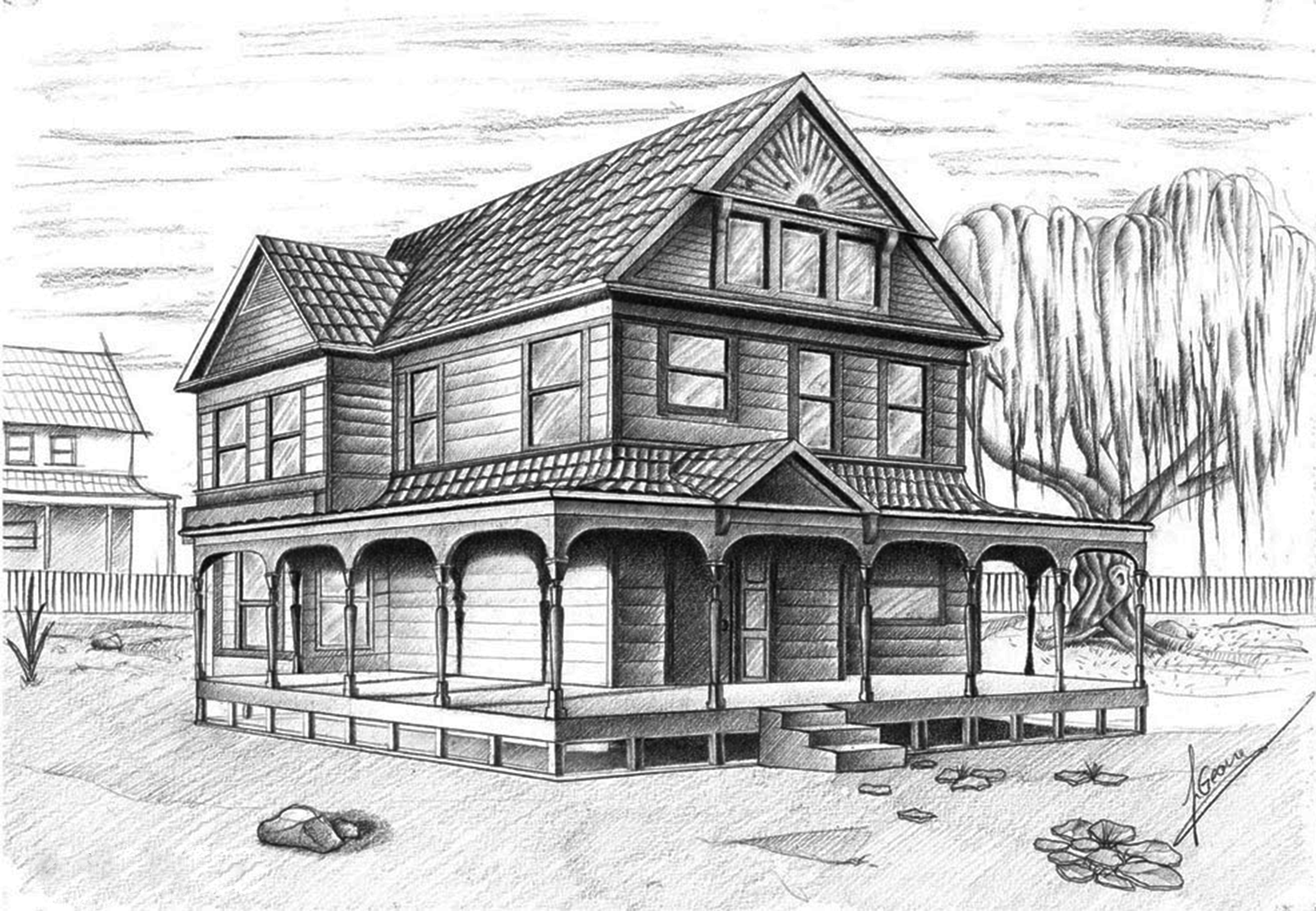 Simple House Pencil Drawing / HOUSE DRAWING original pencil artwork