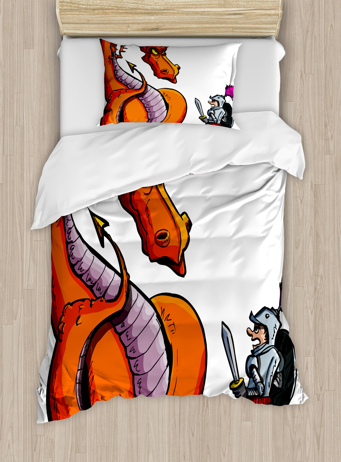 1358x1838 East Urban Home Dragon Cartoon Of A Knight Facing A Fierce Fire - Sketch Humor