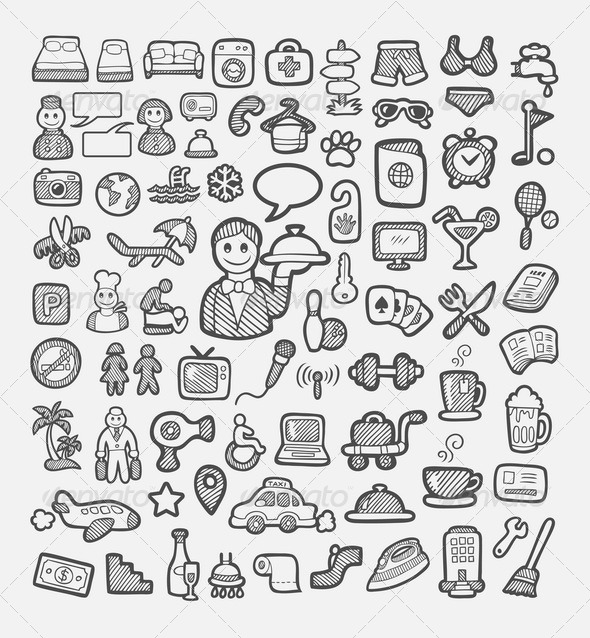 590x638 Hotel And Vacation Icons Sketch By Comicvector703 Graphicriver - Sketch Icons