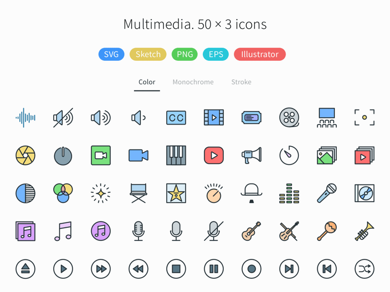 800x600 Multimedia Icon Pack Freebie - Sketch Icons