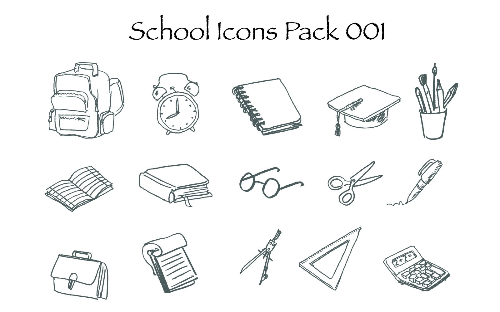 1600x1000 School Sketch Icon Vector Pack 001 - Sketch Icons