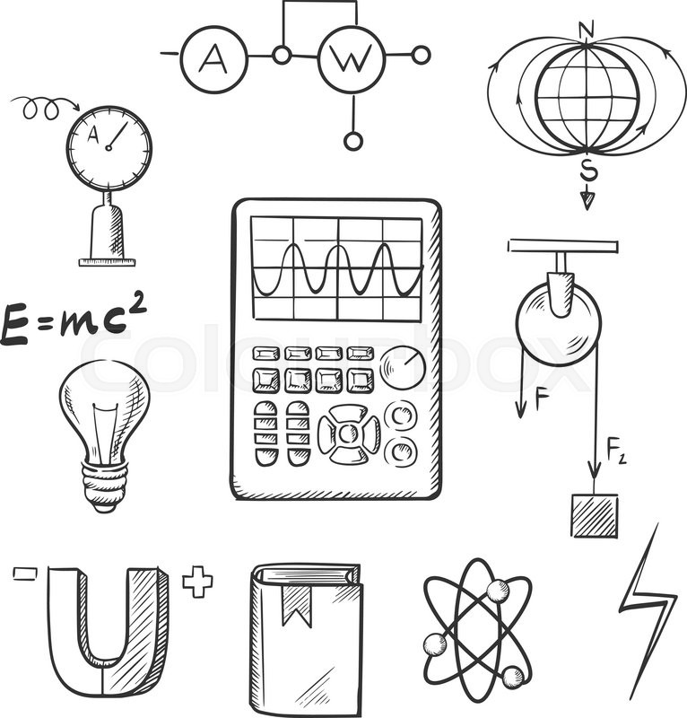 766x800 Science Sketch Icons Set With Symbols Of Physics Such As Magnet - Sketch Icons