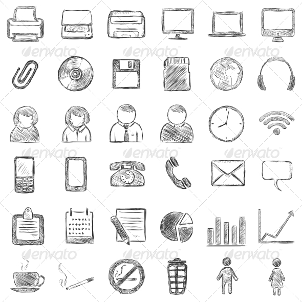 590x590 Set Of 36 Black Sketch Icons By Nikiteev Graphicriver - Sketch Icons