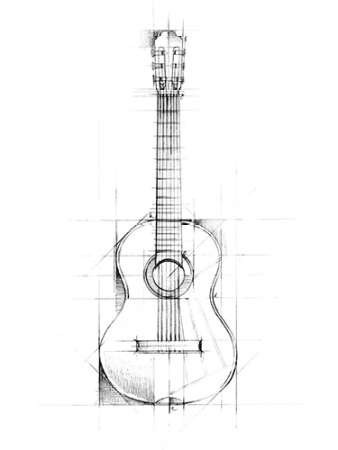 338x450 Guitar Sketch By Artist Harper, Ethan Illustration Print - Sketch Images