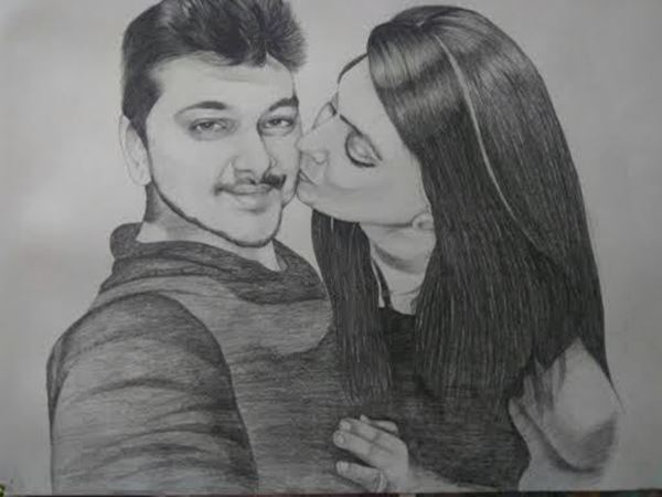 600x450 Hand Painted Portrait Pencil Sketch Portrait Personalized - Sketch Images