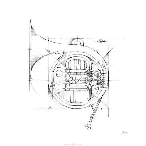 473x473 French Horn Sketch Limited Edition By Ethan Harper - Sketch In French