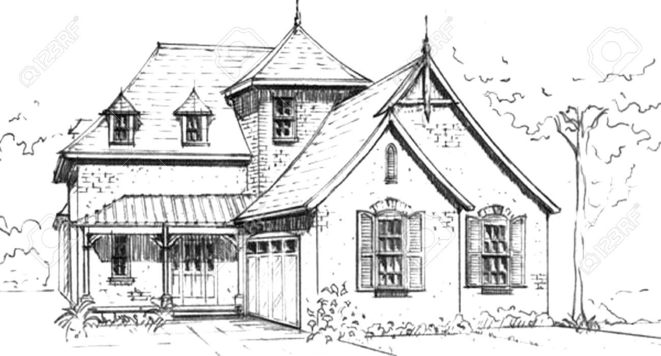 1300x700 Pencil Sketch Of A House Hand Drawn Pencil Sketch Of French - Sketch In French
