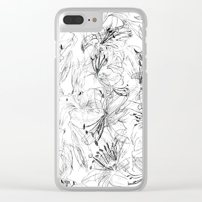700x700 Lily Sketch Black And White Pattern Clear Iphone Case By - Sketch Iphone Case