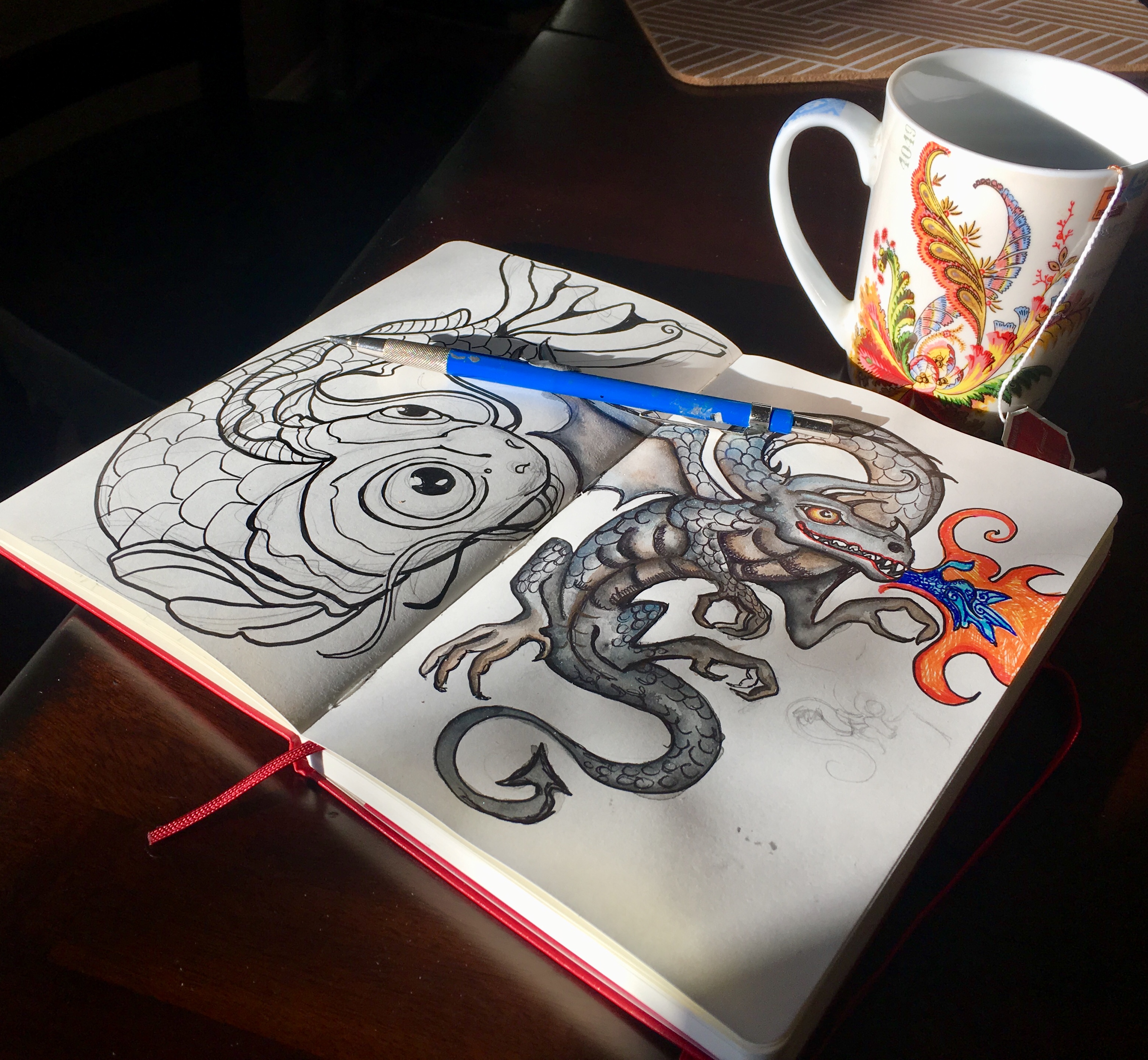 3095x2857 Koi Fish And Dragon Sketch Ink Ideas For Journal Cover - Sketch Journal Ideas