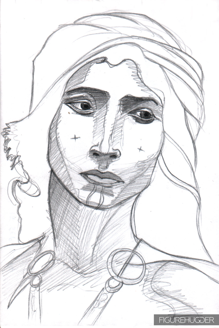 900x1350 Kabyle Woman Portrait Figurehugger - Sketch Kabyle
