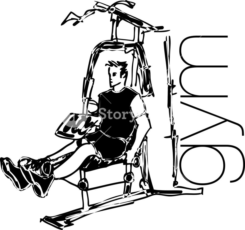 1000x936 Sketch Of Man Using Pulldown Machine In Gym. Vector Illustration - Sketch Machine