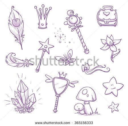 450x443 Set Of Fairy Princess Belongings, Objects, Icons, With Magic Wand - Sketch Magic Wand