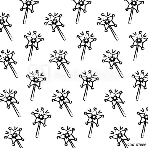 500x500 Background With Magic Wand Pattern, Sketch Design. Vector - Sketch Magic Wand