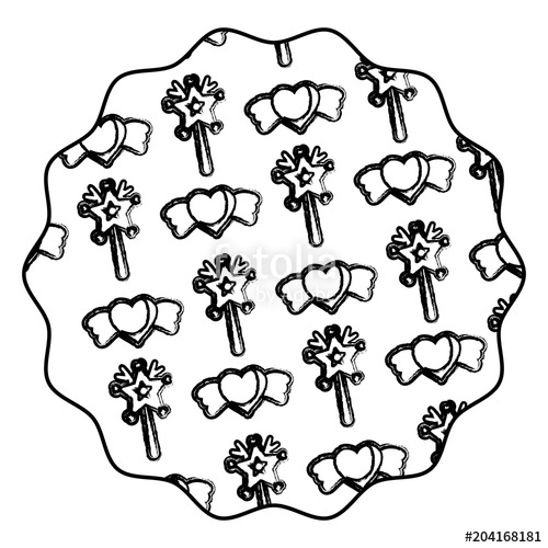 500x500 Circular Frame With Magic Wand And Hearts Pattern, Sketch Design - Sketch Magic Wand