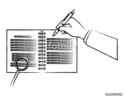 500x390 Hand Writing On Notebook With Magnifying Glass Sketch Stock Image - Sketch Magnifying Glass