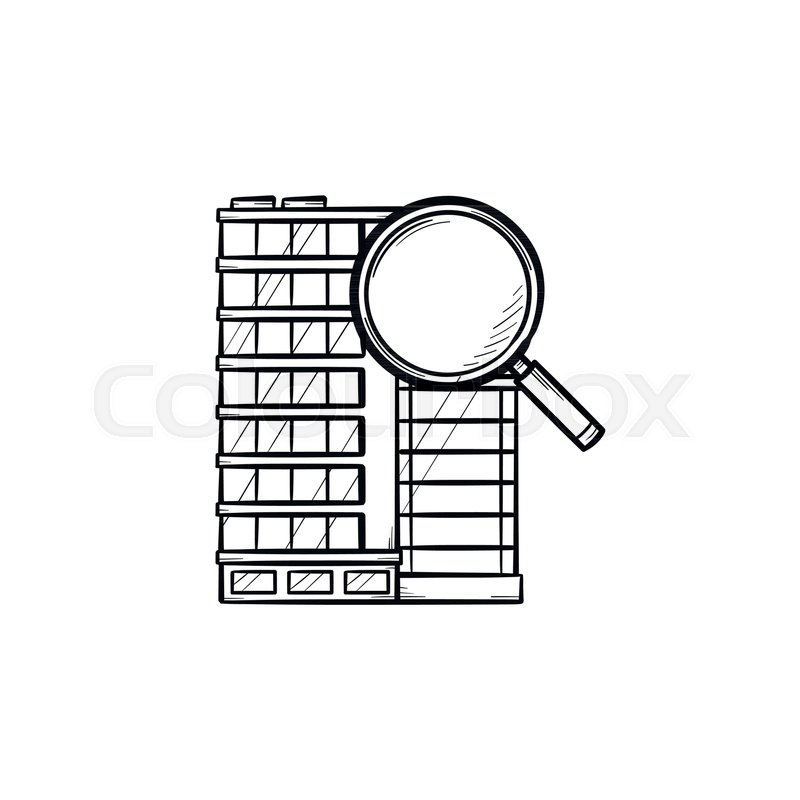 800x800 Office Building With Magnifying Glass Hand Drawn Outline Doodle - Sketch Magnifying Glass