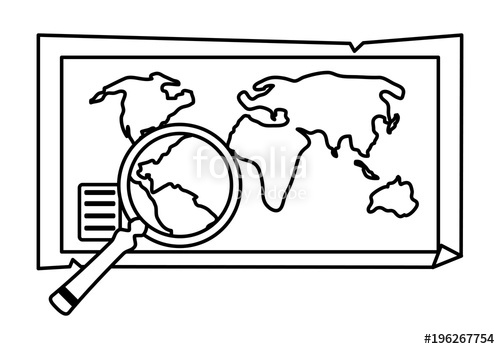 500x349 Sketch Of World Map With Magnifying Glass Over White Background - Sketch Magnifying Glass