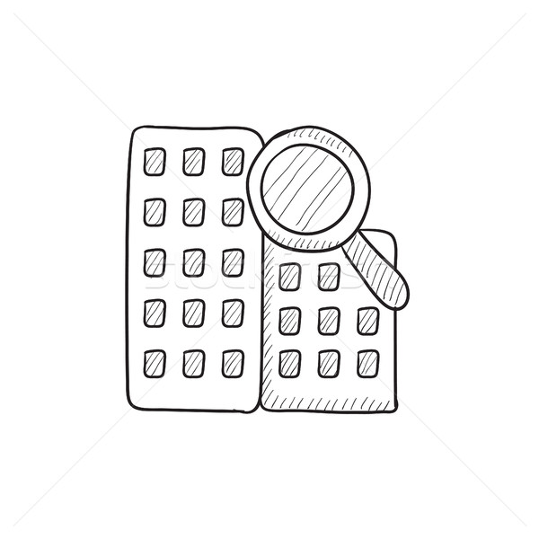 600x600 Condominium And Magnifying Glass Sketch Icon. Vector Illustration - Sketch Magnifying Glass