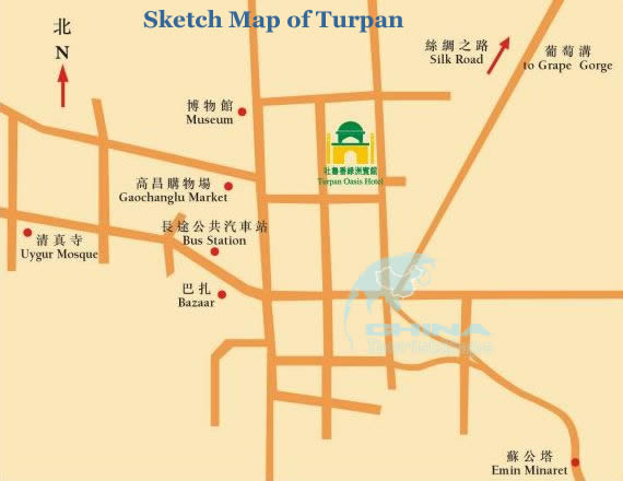570x440 Map Of Turpan - Sketch Map