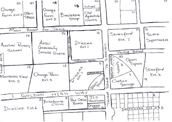 600x425 Sketch Map Of Orange Farm, Drawn By An Orange Farm Cab Member - Sketch Map