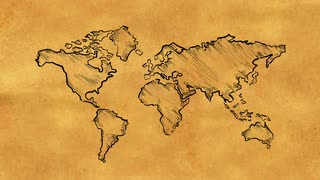 320x180 World Map Sketch On Old Paper Looping Animation Motion Background - Sketch Map