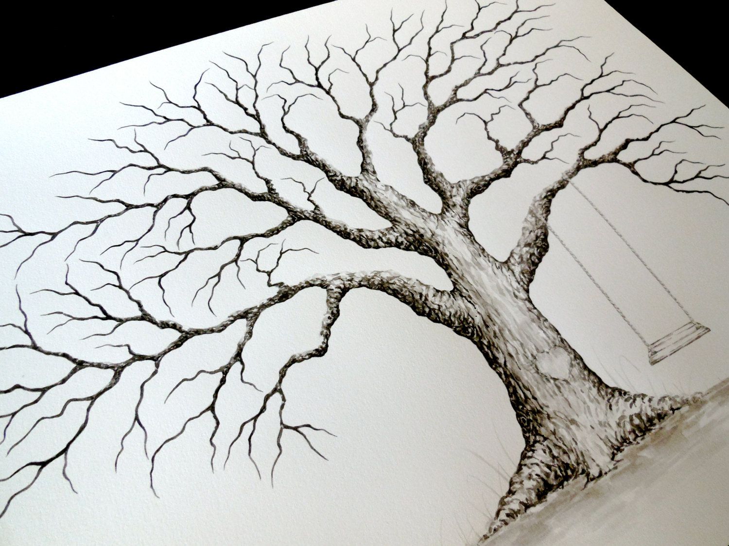 1500x1125 Medium Oak Thumbprint Guest Book Tree With Swing And Heart - Sketch Medium