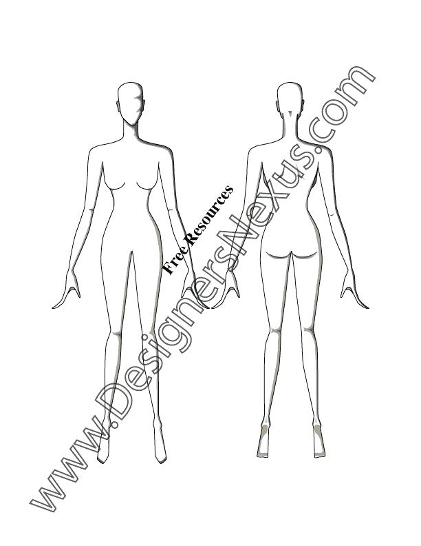 612x792 Front Back Poses Female Fashion Sketch Template Free Adobe - Sketch Model Poses