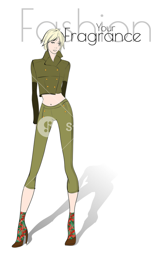 657x1000 Fashion Model Posing. Beautiful Young Woman In Jacket And Khaki - Sketch Model Poses