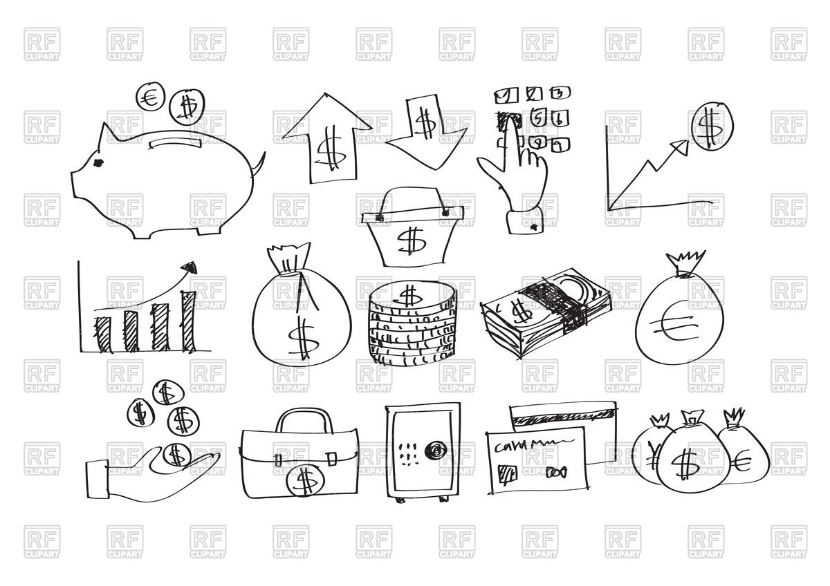 1200x848 Finance And Money Icons In Sketch Style Vector Image Vector - Sketch Money
