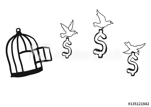 500x354 Abstract Hand Draw Doodle Sketch Money Out From Cage By Birds On - Sketch Money