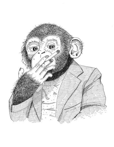 450x582 Smoking Chimp Sketch Monkey Ape Chimpanzee Cigarette By Dwknyphoto - Sketch Monkey