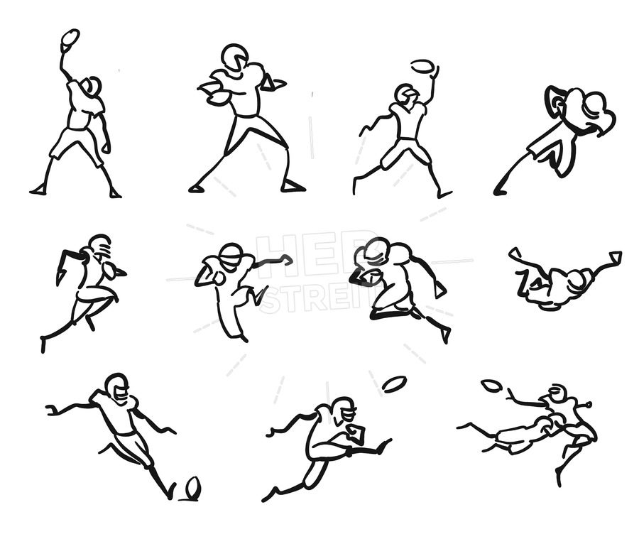 900x759 American Football Player Motion Sketch Studies Hebstreits - Sketch Motion