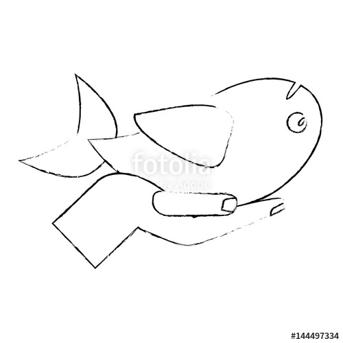 500x500 Hand With Fish Food Multiplication Religious Sketch Vector - Sketch Multiplication