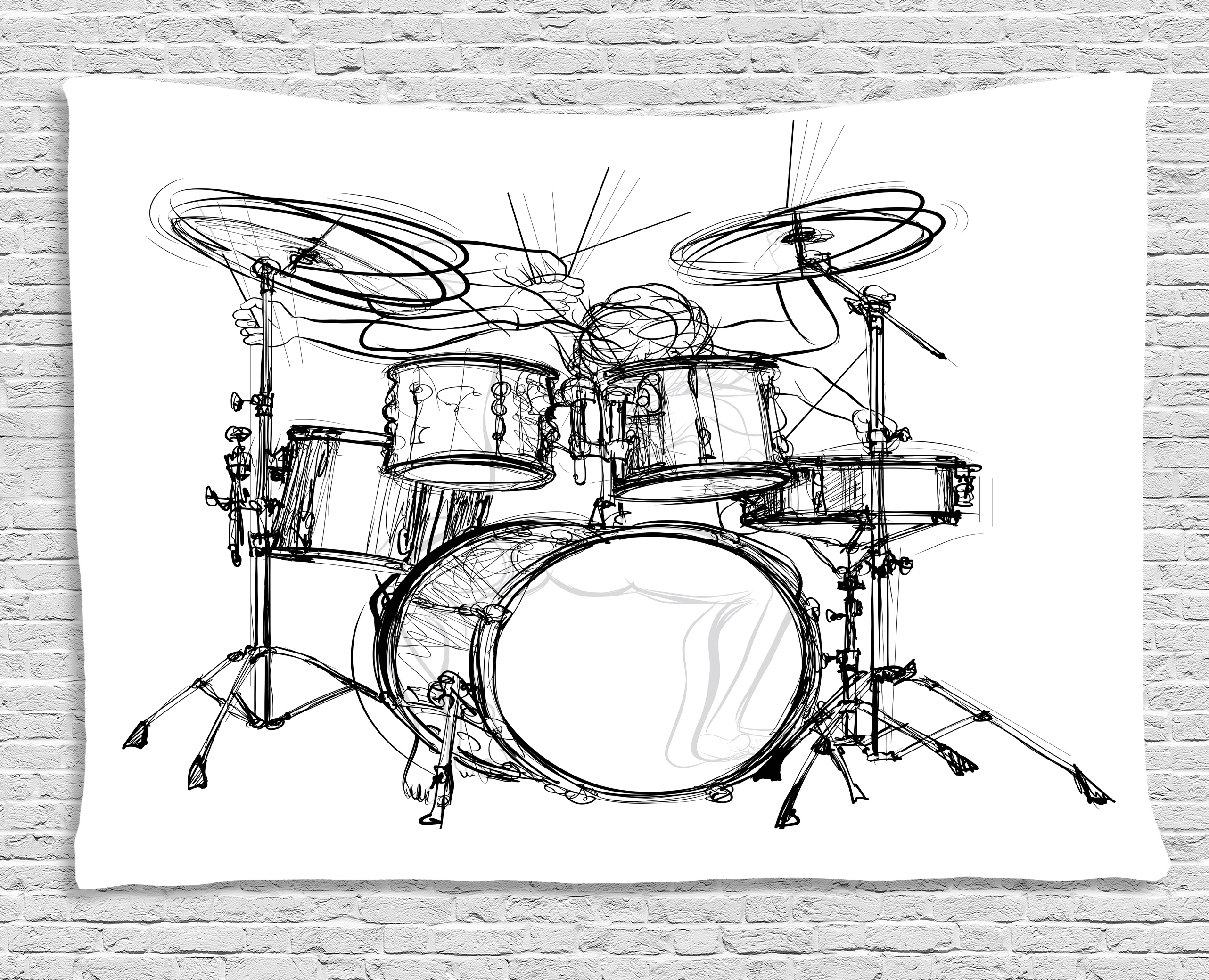 2565x2080 Rock Music Tapestry, Doodle Drawing Sketch Style Drummer Musical - Sketch Music
