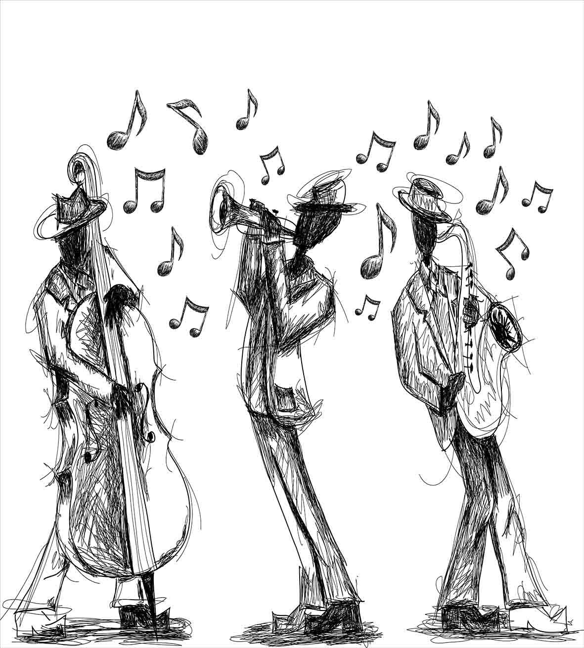 1181x1312 Jazz Music Decor Duvet Cover Set Sketch Style Of A Jazz Band - Sketch Music