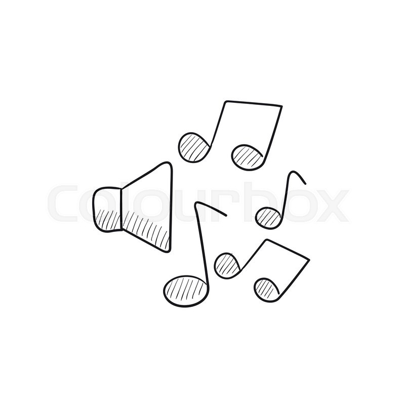 800x800 Loudspeakers With Music Notes Vector Sketch Icon Isolated On - Sketch Music