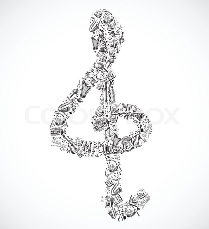 729x800 G Clef With Doodles Sketch Musical Abstract Icons In Gray Color - Sketch Musical