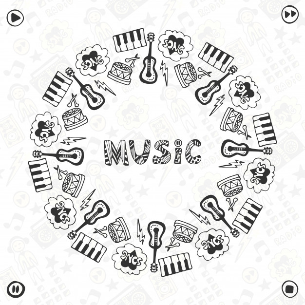 626x626 Hand Drawn Music Frame. Musical Sketch Icons . Template For Banner - Sketch Musical