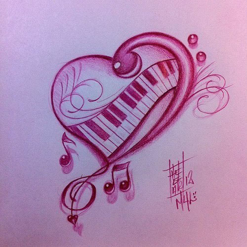 500x500 Musical Heart Tattoo Sketch Best Tattoo Designs - Sketch Musical