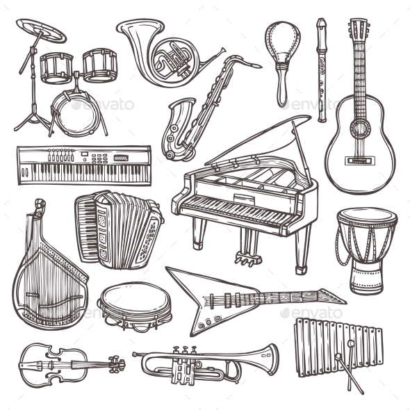590x590 Musical Instruments Sketch Icon By Macrovector Graphicriver - Sketch Musical